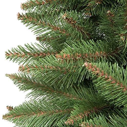 FairyTrees Pícea Natural Slim, Tronco Verde, Árbol de Navidad Artificial, PVC, Soporte de Madera, 150cm