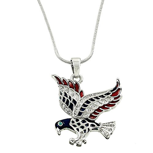 Falari American Eagle Colgante Collar Rodio de Alta Pulido de Cristal Rhinestone j1459