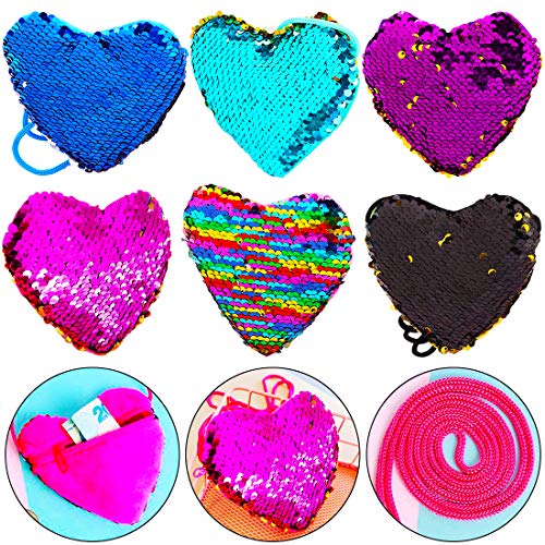 FANDE Monedero Forma de Corazon Bolso Lentejuelas Bolso Bandolera con Lentejuelas Monedero con Lentejuelas Mini Bolso Mensajero Monedero Regalos para Chicas 6 Piezas