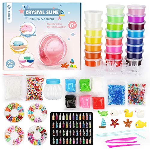 Fansteck DIY Slime Kit, Cola Cleopatre, Kit de Manualidades, Fabrica de Slime, Entretenimiento Niños 108 PCS: Fluffy, Purpurina, Borax, Cola Blanca, Regalo de Cumpleaños y Navidad para Niños 3+Años