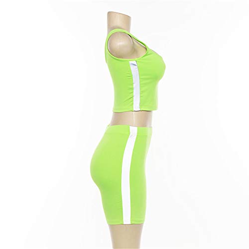 Fansu Conjunto Ropa Deportiva Mujer, Deportivos Entrenamiento Fitness Yoga Top y Pantalones Leggings Raya Lateral Set Chandal Estampada Running Pilates (S,Verde Fluorescente)