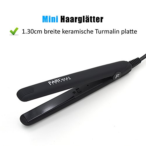 FARI - Mini plancha de pelo de viaje, cerámica turmalina, con bolsa de viaje, tensión universal automática, color negro