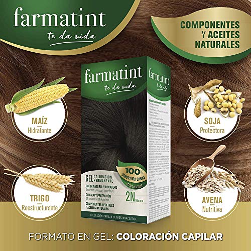 Farmatint 2N Moreno. Tinte permanente. Cabello natural y color duradero. Sin amoníaco ni parabenes ni parafinas ni siliconas.