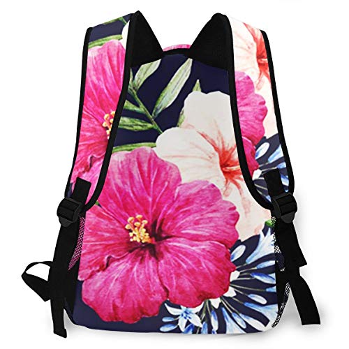 FDFCSD Mochilas Escolares, Flor Tropical Hibisco Púrpura Mochila Hombre Mujer Casual Mochila para Portatil 14 Pulgadas Mochila Universidad Resistente Mochila Instituto