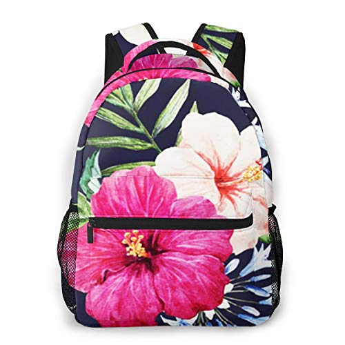 FDFCSD Mochilas Escolares, Flor Tropical Hibisco Púrpura Mochila Hombre Mujer Casual Mochila para Portatil 14 Pulgadas Mochila Universidad Resistente Mochila Instituto