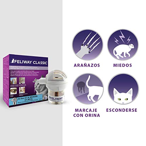 FELIWAY Classic - Antiestrés para gatos - Marcaje con orina, Miedos, Cambios en el entorno, Arañazos Verticales - Difusor + Recambio 48ml