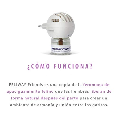 FELIWAY Friends - Anticonflictos para gatos - Peleas, Persecuciones, Bufidos, Bloqueos - Difusor + Recambio 48 ml