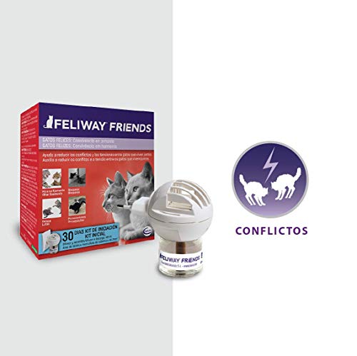 FELIWAY Friends - Anticonflictos para gatos - Peleas, Persecuciones, Bufidos, Bloqueos - Difusor + Recambio 48 ml