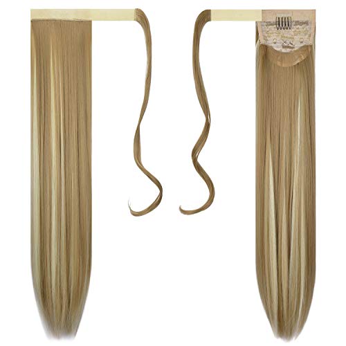 FESHFEN Cola de Caballo Extensiones Postizos de pelo fibras sintéticas de cabello pelo liso largo 61cm, 125g