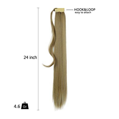 FESHFEN Cola de Caballo Extensiones Postizos de pelo fibras sintéticas de cabello pelo liso largo 61cm, 125g