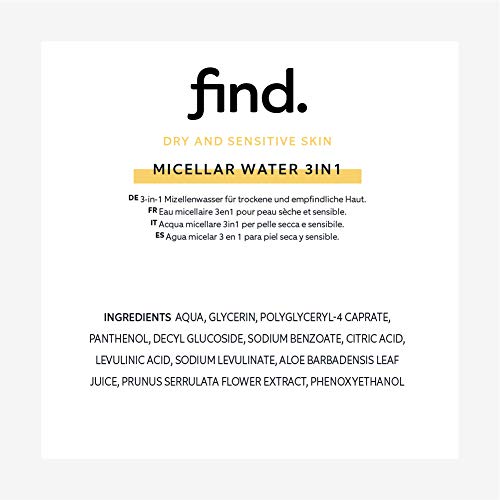 FIND - Agua micelar 3 en 1 para piel seca y sensible (3x400ml)