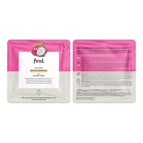 FIND - Tratamiento completo de mascarillas hidrogel, sin goteo, para el contorno de ojos, pack de 5 unidades (anticontaminación, calmante, antienvejecimiento, iluminadora, hidratante)