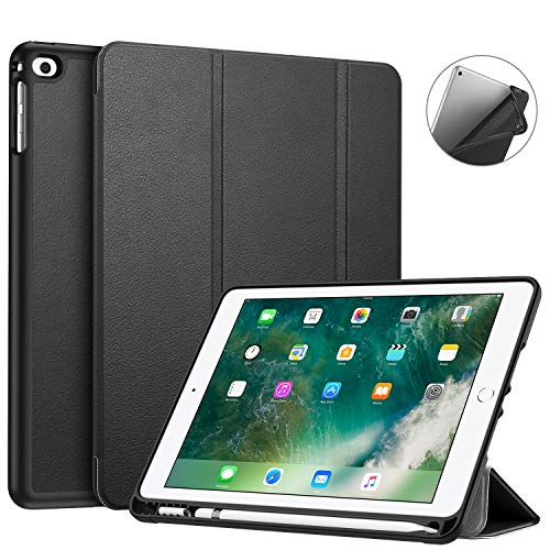 Fintie Funda para iPad 9.7 2018 con Soporte Incorporado para Pencil Original - Carcasa Ligera Trasera Protectora de TPU Suave con Función de Soporte y Auto- Reposo/Activación, Negro