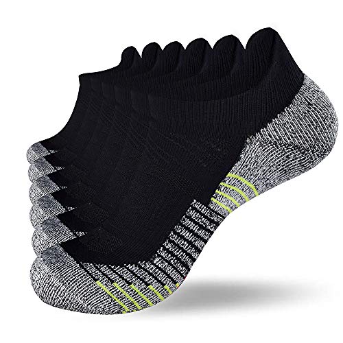 Fioboc Calcetines Deportivos 6 Pares para Hombres & Mujeres Calcetines de Tobillo Corte Bajo Deportivos Compresión Rendimiento Calcetines (Negro, 43-46)