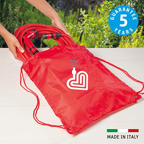 FITT YOYO GO Manguera de Agua de Jardín Extensible para Riego Profesional con Mochila para el Transporte, Pistola Multichorro, Rojo, 15 m