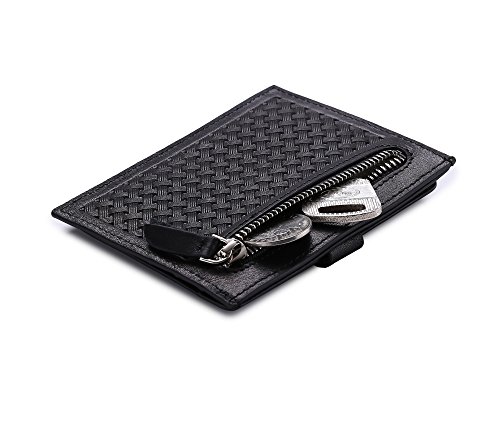 flintronic® Cartera Tarjeta de Crédito, Slim RFID Bloqueo Monedero de Cuero, Mini Billetera para Tarjetas de Crédito, el Estilo Tejida (Negro)