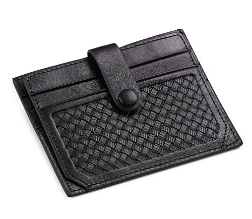 flintronic® Cartera Tarjeta de Crédito, Slim RFID Bloqueo Monedero de Cuero, Mini Billetera para Tarjetas de Crédito, el Estilo Tejida (Negro)