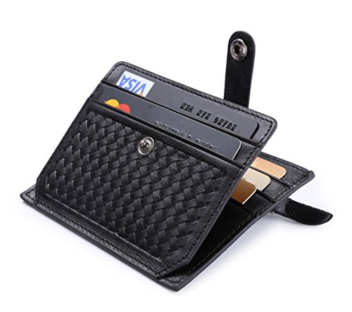 flintronic® Cartera Tarjeta de Crédito, Slim RFID Bloqueo Monedero de Cuero, Mini Billetera para Tarjetas de Crédito, el Estilo Tejida (Negro)