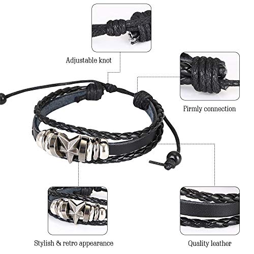 flintronic® Pulsera Hombre, 6 Piezas Personalidad Retro Tejida Pulsera de Traje de Cuero Multicapa, Pulseras Retro, Moda Pulsera de Cuero Brazalete Trenzado Roccia Punk, Ajustable (#3 Serie)