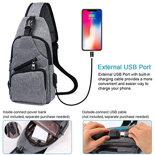 flintronic Sling Bag, Bolsa de Pecho con Puerto de Carga USB, Puerto Crossbody para Hombres Mujeres Senderismo Ligero Ciclismo Mochila de Viaje para Acampar (Incluye 1 Cable USB)