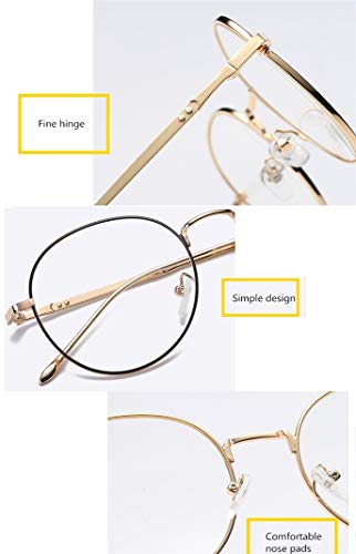 Flydo Gafas Metal Redondas Estilo Retro de los Años Sesenta Hombre y Mujer con Montura de Metal-acero Fino Retro Vintage Lente Transparente Visión Clara