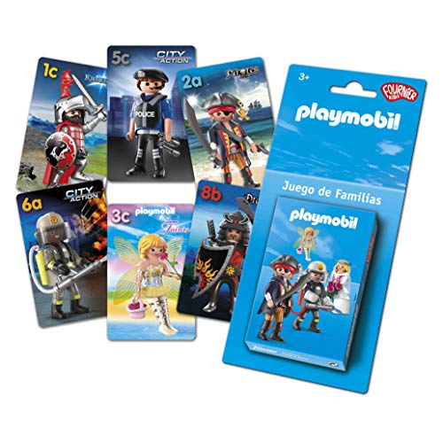 Fournier- Playmobil-Juego de Familias Baraja de Cartas Infantil, Color Azul (1044178)