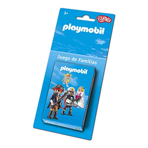 Fournier- Playmobil-Juego de Familias Baraja de Cartas Infantil, Color Azul (1044178)