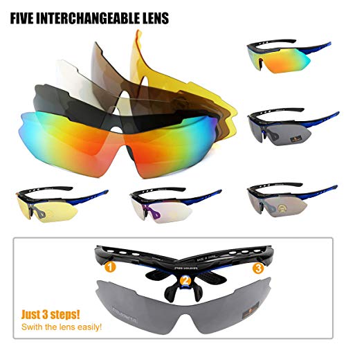 FREE SOLDIER Gafas Ciclismo Hombre Gafas tácticas Militares Gafas Motocross anti-UV400 Gafas de Sol polarizadas 5 en 1 para MTB Airsoft Correr, Pescar, Conducir, Deportes al Aire Libre(Negro)