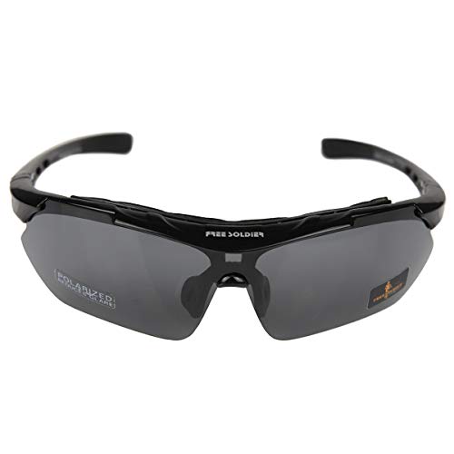 FREE SOLDIER Gafas Ciclismo Hombre Gafas tácticas Militares Gafas Motocross anti-UV400 Gafas de Sol polarizadas 5 en 1 para MTB Airsoft Correr, Pescar, Conducir, Deportes al Aire Libre(Negro)