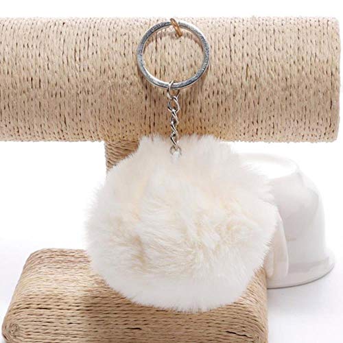 FTFSY Llavero Simple Bola de Piel Bola pompón Llavero pompón Artificial Piel de Conejo llaveros Animales para Mujer Bolsa de Coche Llavero 14 Colores, Blanco cremoso