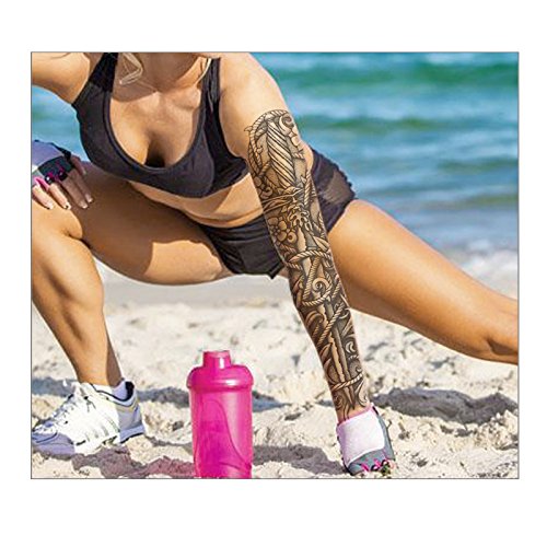 Full Brazo tatuajes temporales, Konsait Grande Tatuaje Temporales Mangas negro tatuaje cuerpo pegatinas para adultos hombre mujer, calavera, Rosa (4 hojas)