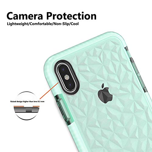 Funda Compatible con iPhone XS MAX, Carcasa Silicona Transparente Protector TPU Airbag Anti-Choque Ultra-Delgado Case 3D Modelo Geométrico de Diamante Funda para Teléfono (iPhone XS MAX, Verde)