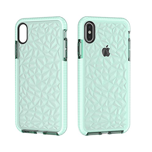 Funda Compatible con iPhone XS MAX, Carcasa Silicona Transparente Protector TPU Airbag Anti-Choque Ultra-Delgado Case 3D Modelo Geométrico de Diamante Funda para Teléfono (iPhone XS MAX, Verde)