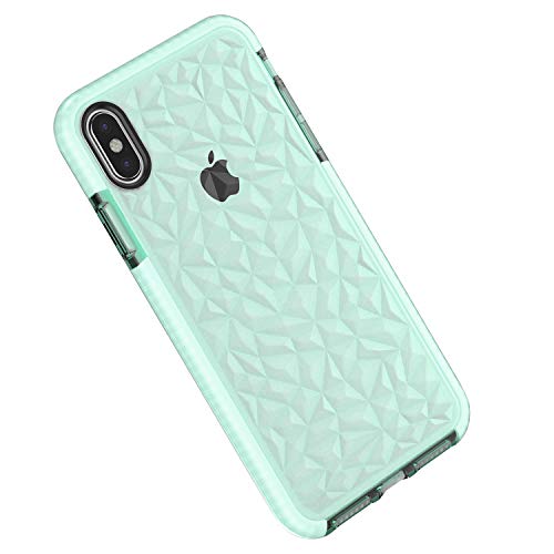 Funda iPhone X/XS, Carcasa Silicona Transparente Protector TPU Airbag Anti-Choque Ultra-Delgado Anti-arañazos Case 3D Modelo Geométrico de Diamante Funda para Teléfono (iPhone X/XS, Verde)