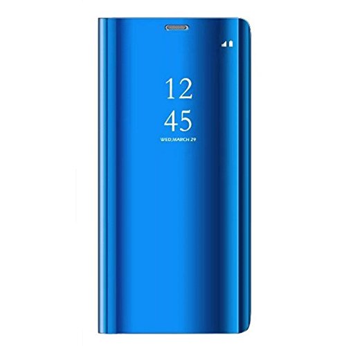 Funda Samsung Galaxy J5（2017）, Flip Tapa Libro Carcasa - Modelo Fecha y Espejo Brillante tirón del Duro Case,Espejo Soporte Plegable en Reflectante para J5 2017 (Azul)