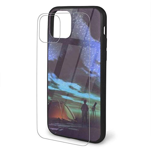 Fundas de diseño de Moda DIY Novedad para iPhone 11 / Pro/Pro MAX con Funda Protectora de TPU Suave y Flexible Cubierta de Vidrio Transparente endurecido - Hombre con telescopio de pie