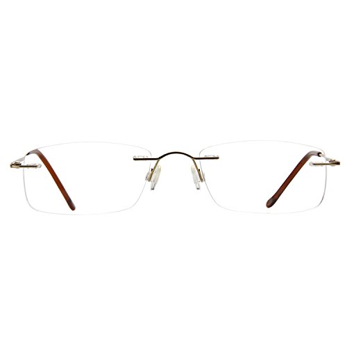 Gafas de lectura LianSan de titanio sin montura para hombres y mujeres ligeras y a la moda 8085 Dorado +1.25