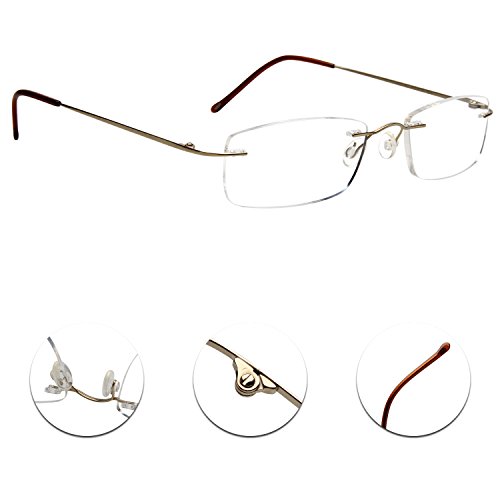 Gafas de lectura LianSan de titanio sin montura para hombres y mujeres ligeras y a la moda 8085 Dorado +1.25