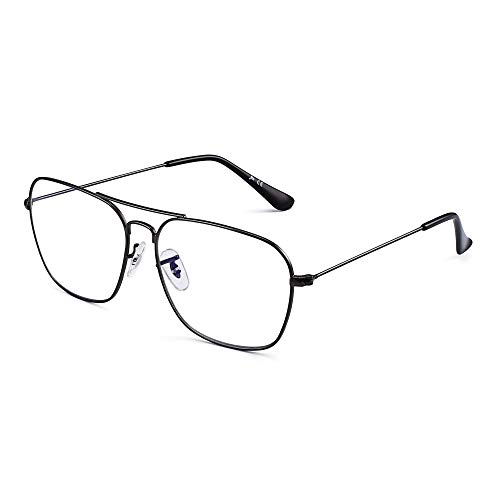 Gafas de Vista Aviador Bloqueo Luz Azul Computadora Mujer Hombre, Cuadradas Proteger Ojos Vídeo Anteojos Anti Deslumbramiento (Marco Gunmetal Punta del Templo Negro)