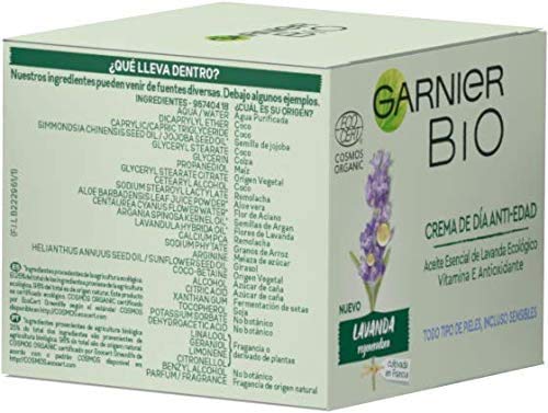 Garnier BIO Crema Antiedad Regeneradora con Aceite Esencial Lavanda y Argán Ecológicos y Vitamina E - 50 ml