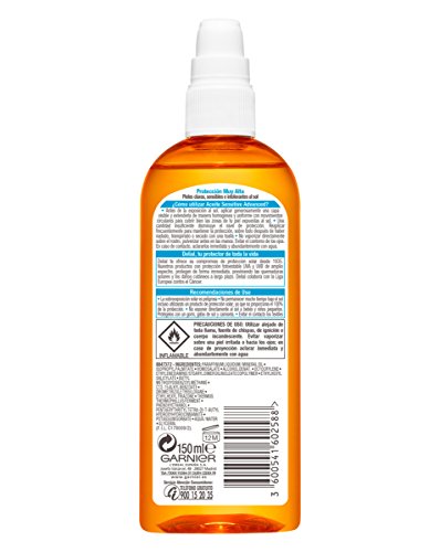 Garnier Delial Sensitive Advanced - Aceite Protector Solar para Pieles Claras, Sensibles e Intolerantes al Sol, IP50+ - 150 ml