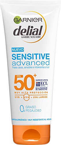 Garnier Delial Sensitive Advanced - Leche Solar para Pieles Claras, Sensibles e Intolerantes al Sol, IP50+ - 200 ml