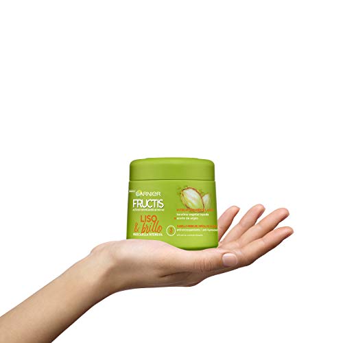 Garnier Fructis Liso & Brillo Mascarilla Capilar Fortificante que Alisa y Nutre, con Keratina Vegetal Líquida y Aceite de Argán - 300 ml