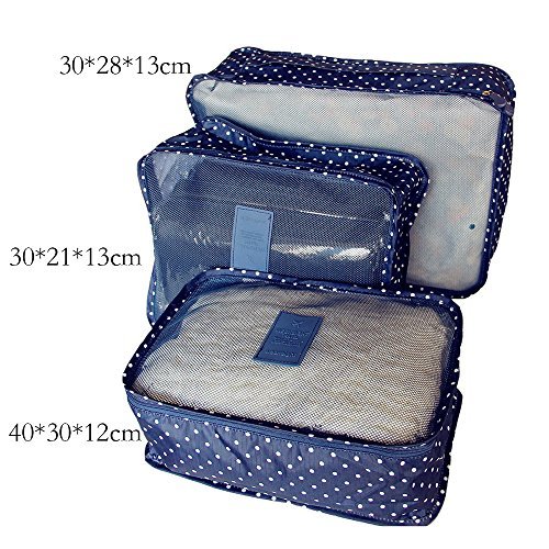 GCBTECH Set de 7 Organizadores de viajes cubo de viaje Bolsas de compresión de equipaje, Viajar Bolsas de aseo, bolsa de cosmético del maquillaje portable - Azul oscuro