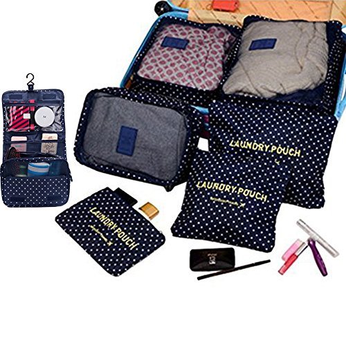 GCBTECH Set de 7 Organizadores de viajes cubo de viaje Bolsas de compresión de equipaje, Viajar Bolsas de aseo, bolsa de cosmético del maquillaje portable - Azul oscuro