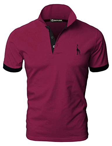 GHYUGR Polos Manga Corta Hombre Bordado de Ciervo Camisas Slim Fit Camiseta Deporte Golf Poloshirt Verano Primavera T-Shirt Oficina,Rojo Vino,M