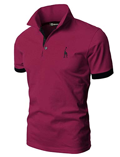 GHYUGR Polos Manga Corta Hombre Bordado de Ciervo Camisas Slim Fit Camiseta Deporte Golf Poloshirt Verano Primavera T-Shirt Oficina,Rojo Vino,M