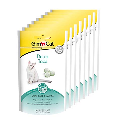 GimCat Denta, comprimidos - Snack para gatos funcional que favorece el cuidado bucodental - Pack de 8 unidades (8 x 40 g)