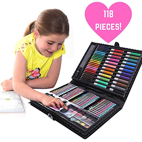 GirlZone Regalos para Niñas -Estuche Colores, Kit Manualidades, 118 Piezas, Pinturas para Niños, Set De Arte Infantil, Art Set, Regalos Originales 3 a 12 años