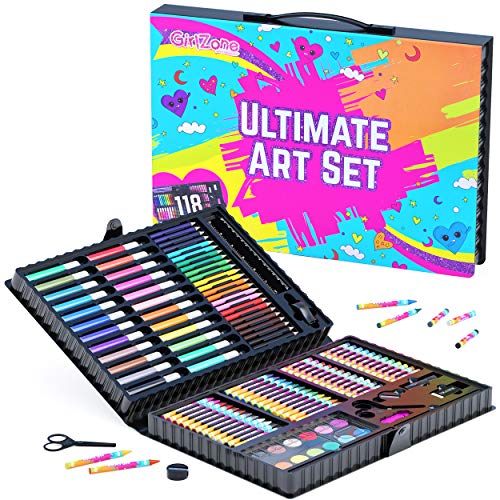 GirlZone Regalos para Niñas -Estuche Colores, Kit Manualidades, 118 Piezas, Pinturas para Niños, Set De Arte Infantil, Art Set, Regalos Originales 3 a 12 años